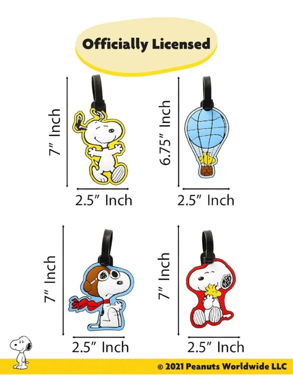 4-Pack Cute Snoopy & Woodstock Luggage Tags - PVC Travel Bag Tags for Backpacks